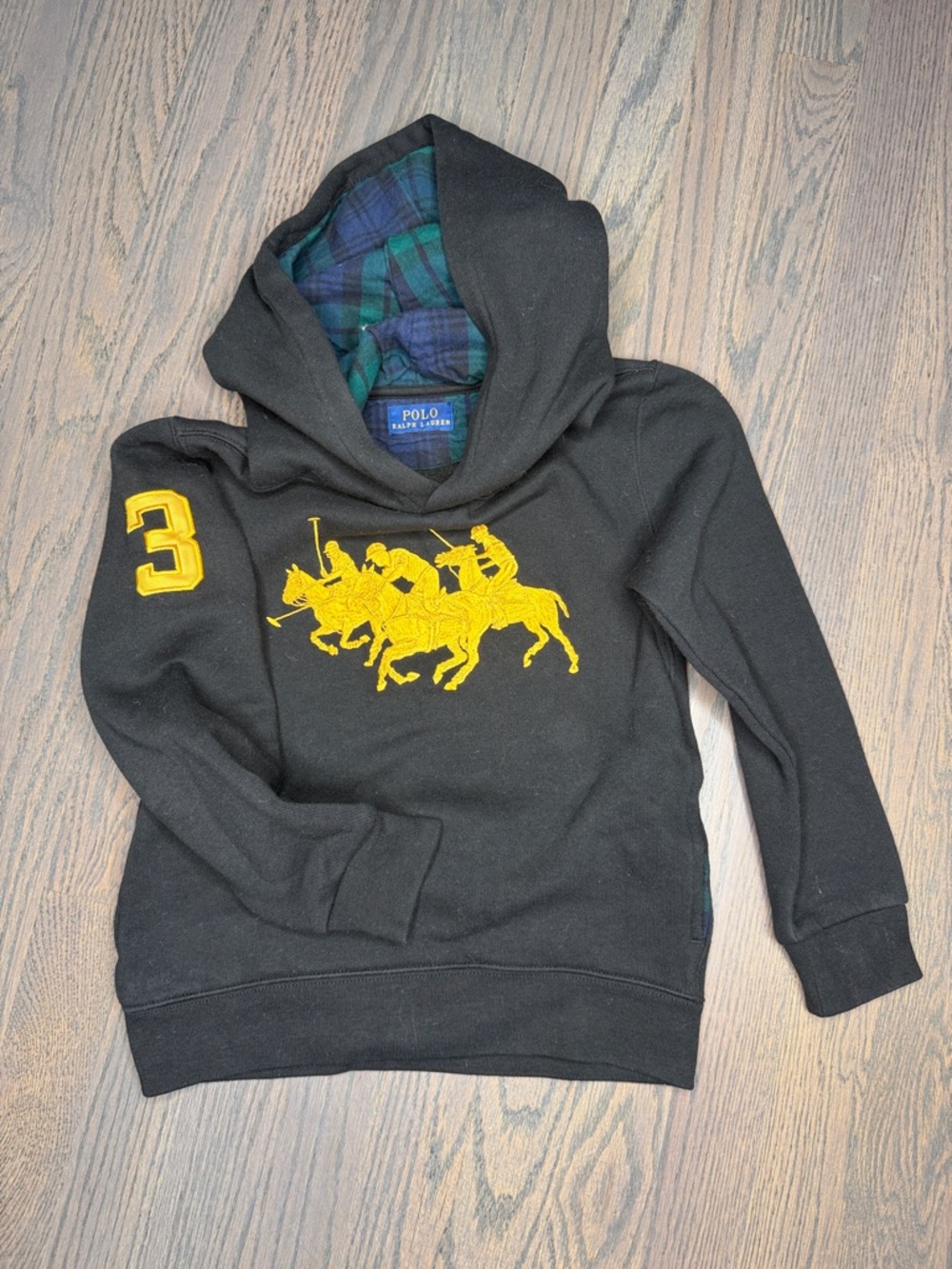 Polo by Ralph Lauren Black Hoodie with Yellow Polo Player Emblem